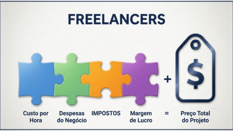 Infográfico detalhando os componentes necessários para calcular o preço de projetos e contratos independentes.